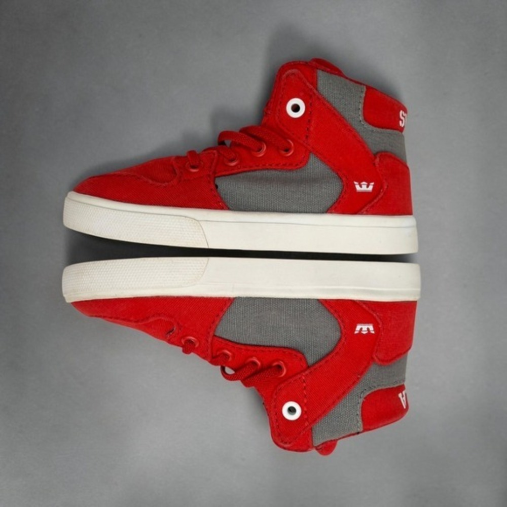 Supra Vaider Infants Red Grey Canvas High Top Skate Shoes Sneakers 28201-614-M 7